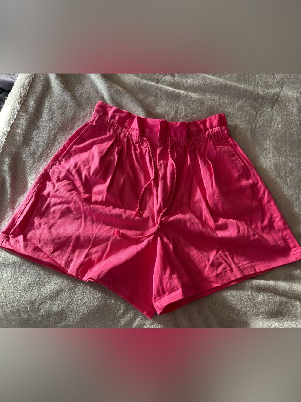 High-Waist Bright Pink Drawstring Women’s Shorts